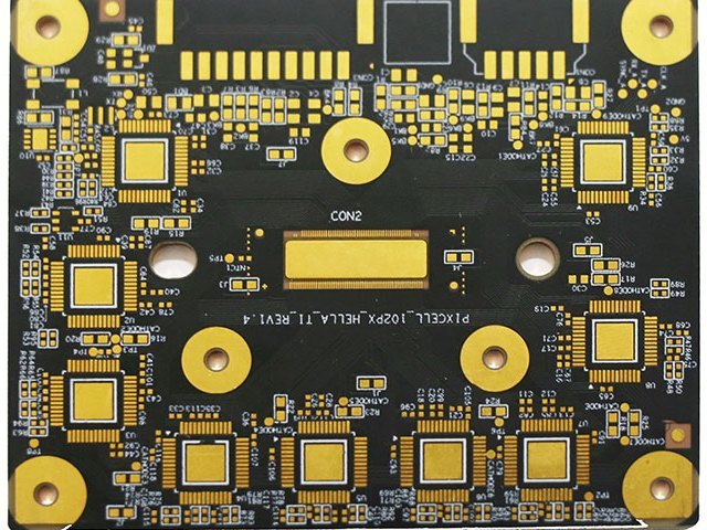 Black solder-mask board with immersion-gold plated pads on a white background